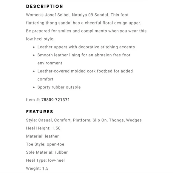 NIB Josef Seibel Natalya 09 Floral Leather Wedge Thong Sandal Cognac Combi - Picture 14 of 15